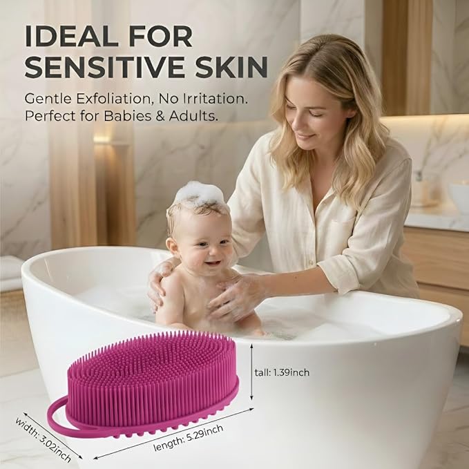 Silicone Body Scrubber, Exfoliating Loofah Alternative for Women Men, Soft Silicone Body Shower, 2 in 1 Bath and Shampoo Brush for Sensitive Skin, Back,Showering,Brush Exfoliator (Purple)