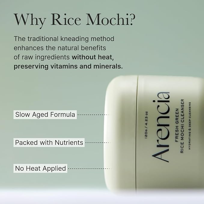 Arencia Korean Rice Mochi Face Cleanser - Face Wash, Gentle Scrub All in One for Deep Cleansing, Moisturizing, Pore Minimizing, Acne-Prone Skin, Removing Blackhead with Rice Water & Green Tea