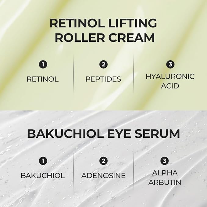 [SKIN&LAB] Anti-aging Rollers Duo Set, includes Bakuchiol Eye and Retinol Lifting Roller, Korean Vegan Skincare Gift Set, Gift for women, Christmas skincare gift set
