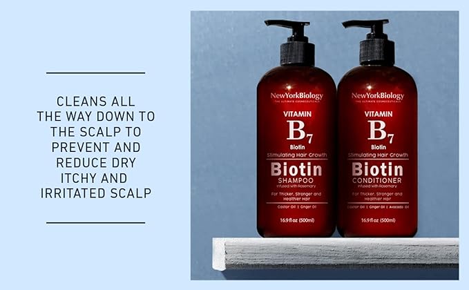 New York Biology Biotin Shampoo and Conditioner Set for Hair Growth and Thinning Hair - Thickening Formula for Hair Loss Treatment - For Men & Women - Anti Dandruff - 16.9 Fl Oz