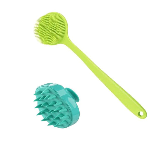 Silicone Body Scrubber & Scalp Massager - Long Handle Back Brush for Shower, Exfoliating Scrubber, Hair Dandruff Shampoo Brush for Men, Women & Kids