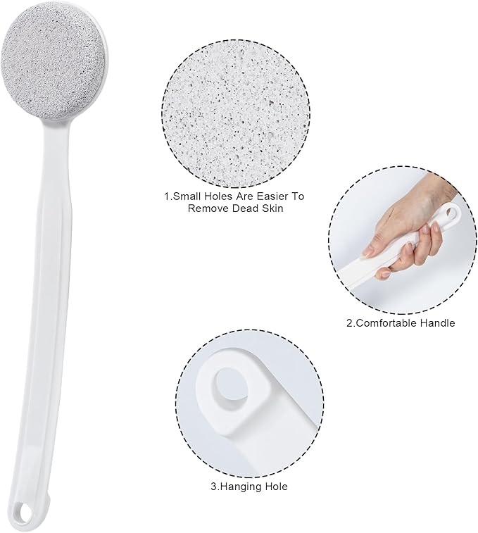 Pumice Stone for Feet with Long Handle, 2 Pack Hard Skin Callus Remover, Scrubber and Exfoliator for Dead Dry Skin, Softer & Smoother Feet, Pedicure Tool (Curved)