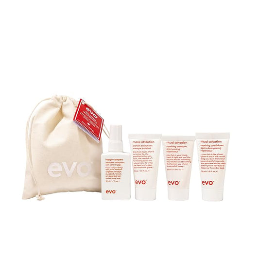 Evo The Repair Introduction Haircare Gift Set - Ritual Salvation Repairing Shampoo & Conditioner, Mane Attention Protein Treatment and Happy Campers Wearable Treatment