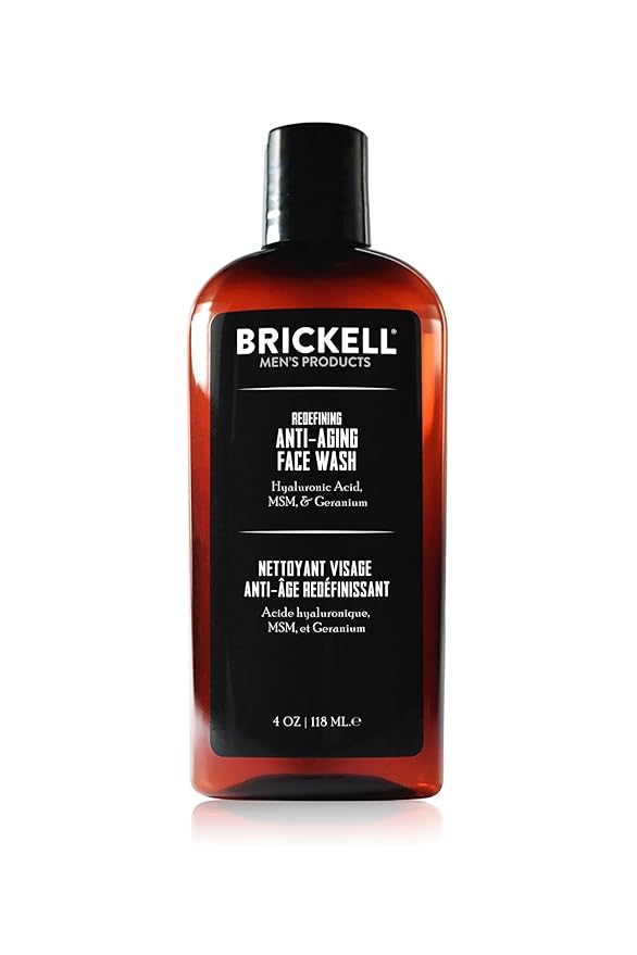 Brickell Men's Redefining Anti-Aging Face Wash For Men, Natural and Organic, Foaming Gel Face Wash Firms & Plumps Skin to Reduce Signs of Aging (Scented, 4 oz)