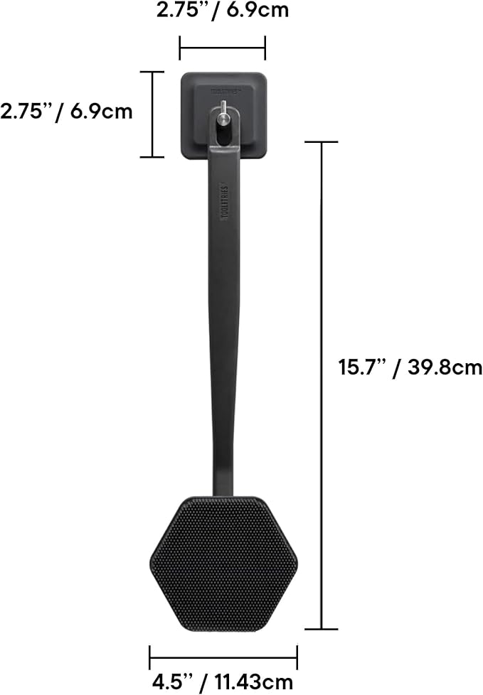 TOOLETRIES Silicone Back Scrubber with Hook - Exfoliating Shower Brush, Back Washer for Men, Durable Back Brush with Long Handle - Long Lasting Bath & Shower Accessories - Charcoal