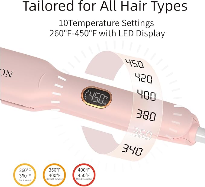 Flat Iron Hair Straightener – 1.7”Wide Ceramic Plate with Negative Ionic Technology, Digital Temp Control & Dual Voltage for Curly/Thick/Coily Hair