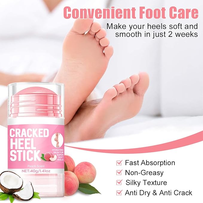 2Pcs Peach Scented and 60% Urea Foot Cream Set,Moisturizer Heel Stick Balm,Intensive Repair Dry Cracked Skin,Hands,Heels,Elbow and Knees,Softens & Nourish Foot Care for Women and Men