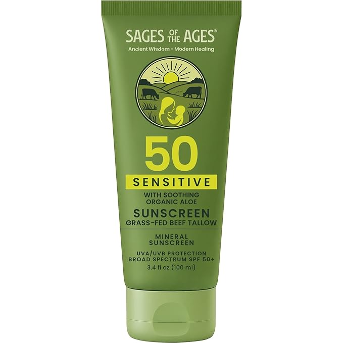 Mineral Sunscreen SPF 50 Lotion with Non-Nano Zinc Oxide, Reef Safe Broad Spectrum Sunblock, Water Resistant 80 Min, Natural Tallow Moisturizing Formula for Face and Body, Zinc Mineral Sunscreen 3.4oz