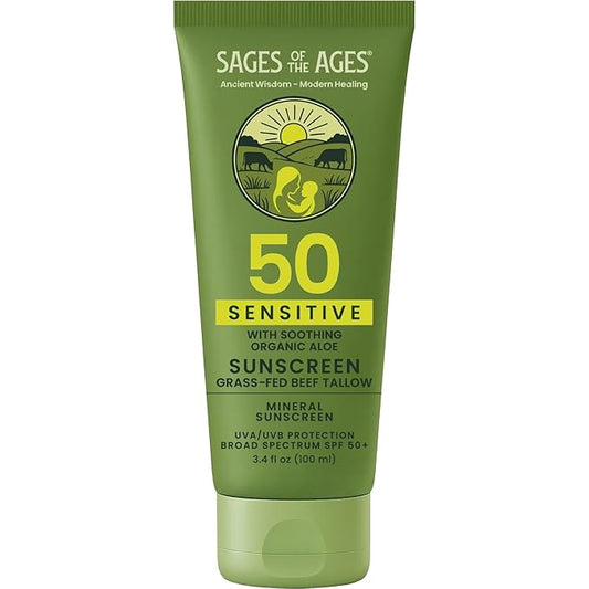 Mineral Sunscreen SPF 50 Lotion with Non-Nano Zinc Oxide, Reef Safe Broad Spectrum Sunblock, Water Resistant 80 Min, Natural Tallow Moisturizing Formula for Face and Body, Zinc Mineral Sunscreen 3.4oz