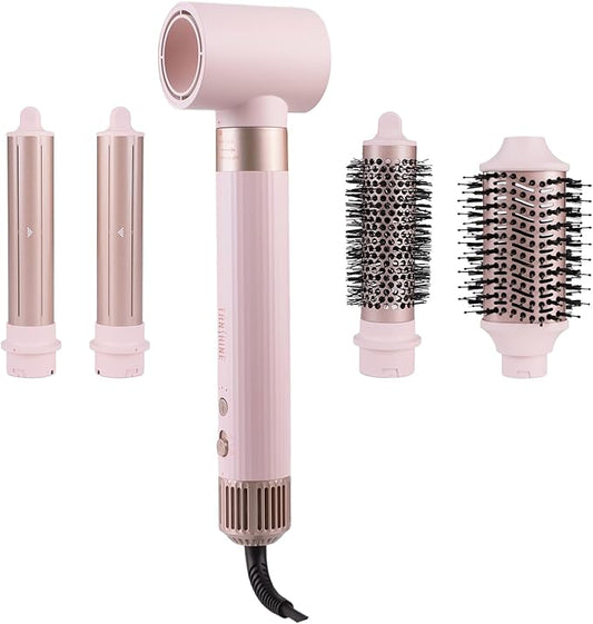 TANSHINE Blow Dryer Brush,5 in 1 Professional Hot Air Styler Hair Dryer Brush Styler,Powerful High-Speed Dryer Air Curler for Fast Drying Curling Volumizing Straightening Styling,Ionic Technology,Pink