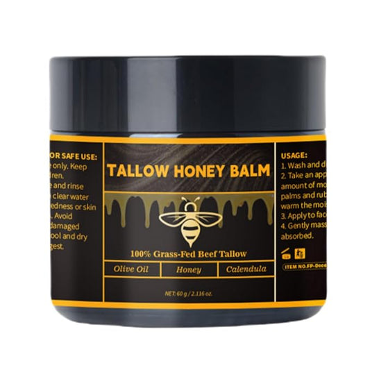 Beef Tallow for Skin, Beef Tallow for Face| Natural Grass-Fed Beef Tallow Moisturizer | Deep Hydration with Organic Raw Wild Honey & Beeswax | Face & Body Formula | Lightly Scented