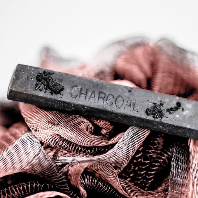 Toem® Loofah Back Scrubber for Shower | Bamboo Charcoal Fiber Infused | Loufas for Men & Women | Includes 1 Long Handled Shower Sponge, 1 Bath & Shower Luffa Pouf & 1 Hook to Hang Stuff (Rose Pink)