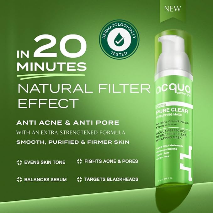 Derma Pure Clear Wrapping Mask – Peel-Off Anti-Acne & Pore Mask with AHA, BHA & Niacinamide, Sebum Balancing & Blackhead Care, Dermatologically Tested, 70 ml