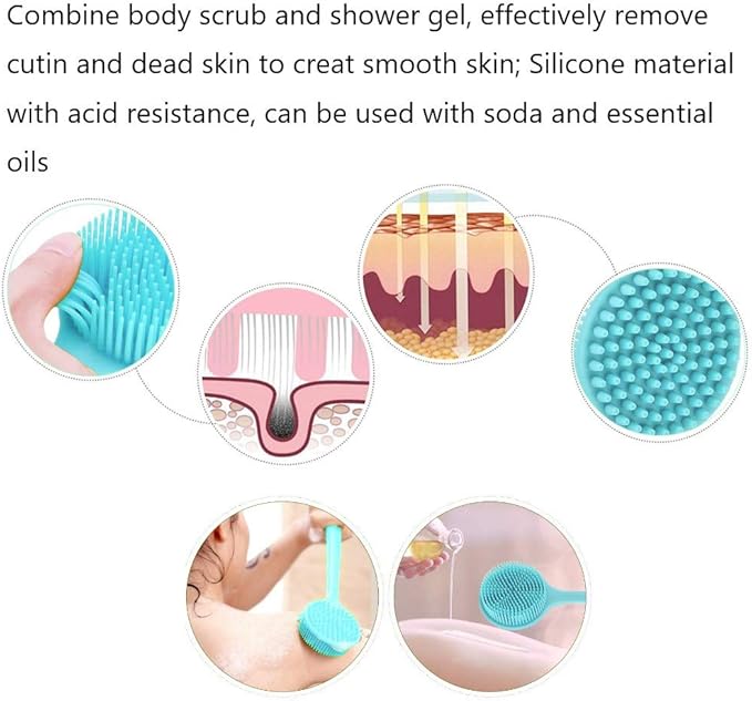 Silicone Body Scrubber, Long Handle Back Scrubber for Shower, Silicone Body Brush Shower Scrubber for Body, Shower Srush Back Brush Body Exfoliator