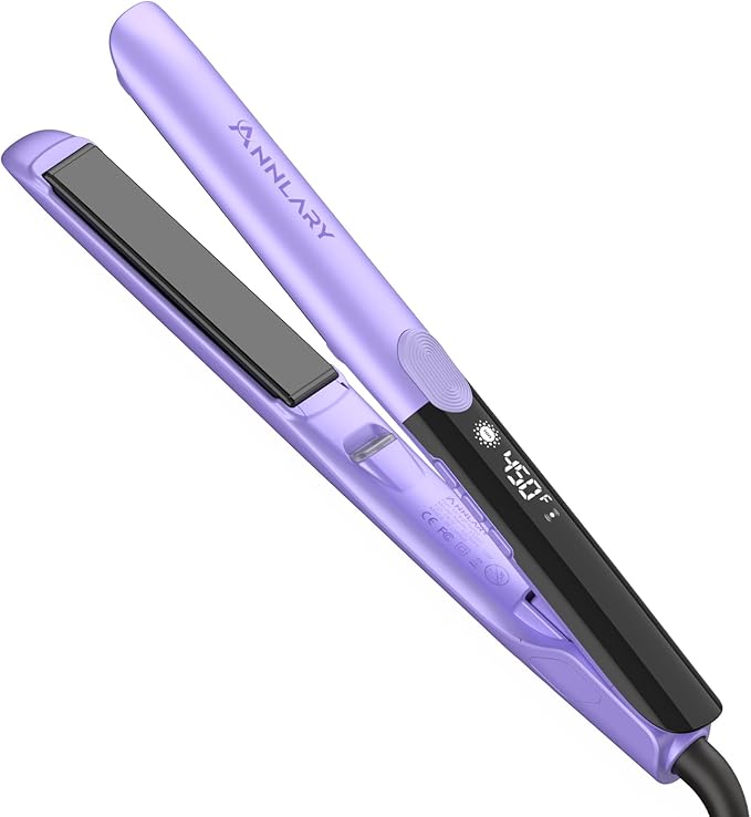 Hair Straightener 1 Inch Flat Iron and Curler 2 in 1 Titanium Ceramic Ionic Dual Voltage Straightener with Heat-Resistant Silicone, for Less Frizz, Shinier & Smoother