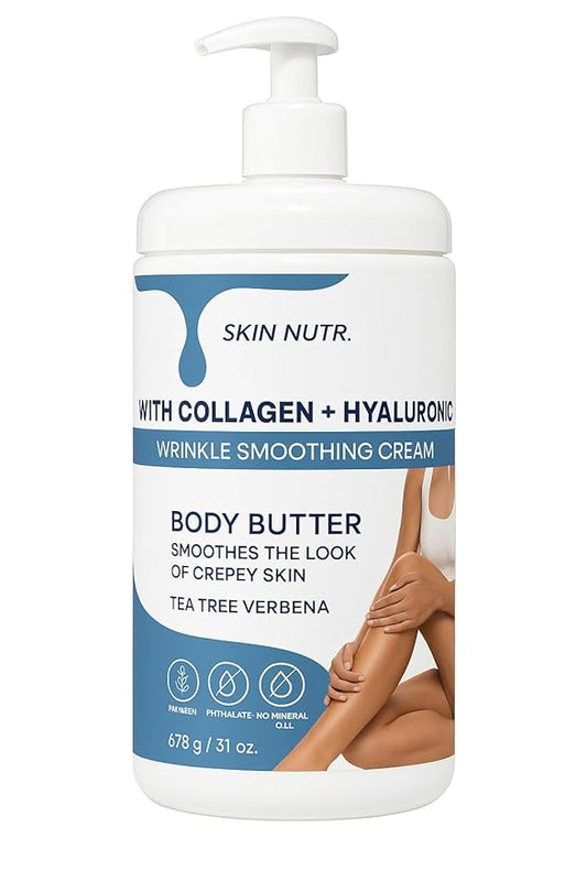Skin Nutr Body Butter with Collagen and Hyaluronic Acid, Tea Tree Verbena, Wrinkle Smooth Cream, (Pack of 1) 31 oz