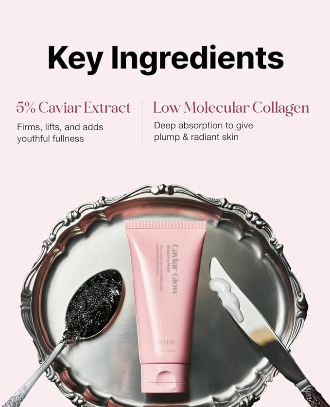 Delere Caviar Glow Collagen Wrapping Mask | Korean Peel Off Face Mask for Glowing Skin and Visible Skin Tightening, 3.4oz
