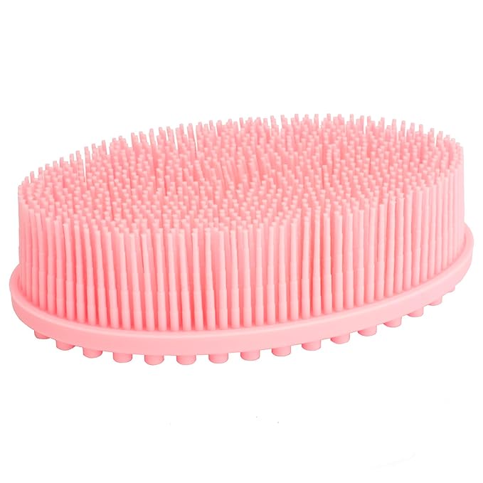 DNC Exfoliating Silicone Body Scrubber Shower Bath Body Brush Easy to Clean, Lathers Well, Eco Friendly (Pink)