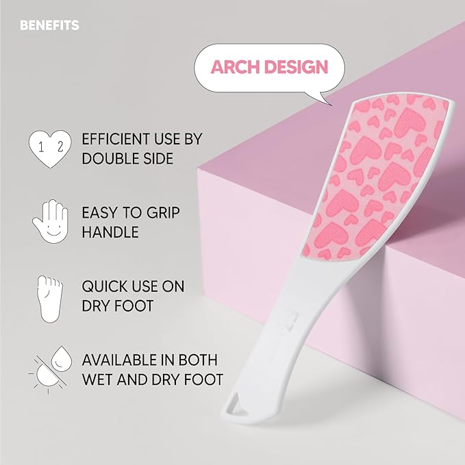 S-Line Emery Foot File(Pink Heart), Colossal Double-Sided Pedicure Tool, Effective for Cracked Heel, Ergonomic Design for Easy Grip