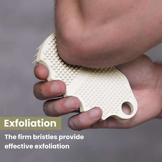 Silicone Body Scrubber Silver-Infused Dual-Sided 3-in-1 for Shower, Body Cleaning+Massage+Exfoliator Body Brush Buffer for Men and Women, Silicone Loofah, Non-Slip Handle (Stone)