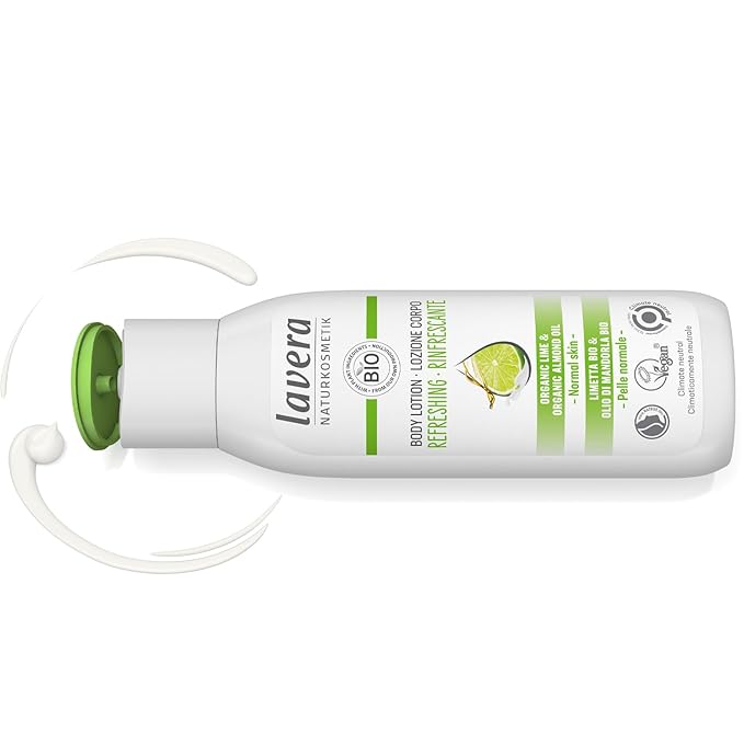 lavera Body Lotion Refreshing - Body Milk with lime & almond oil fragrance - body milk for normal skin - PETA certified - biodegradable - vegan - natural cosmetics - 6.76 fl.oz.
