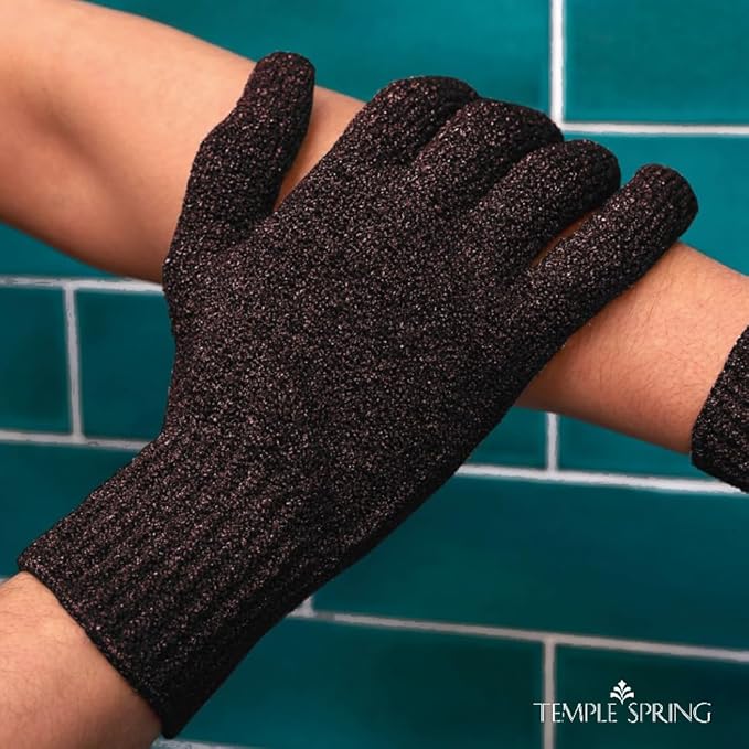 Temple Spring Exfoliating Glove, Rayon Bamboo Exfoliating Body Scrubber, Loofah Washcloth, Exfoliate Loofa Shower Scrubber, Body Exfoliator Scrub, Shower Loofah Bath Sponge - Coffee XL
