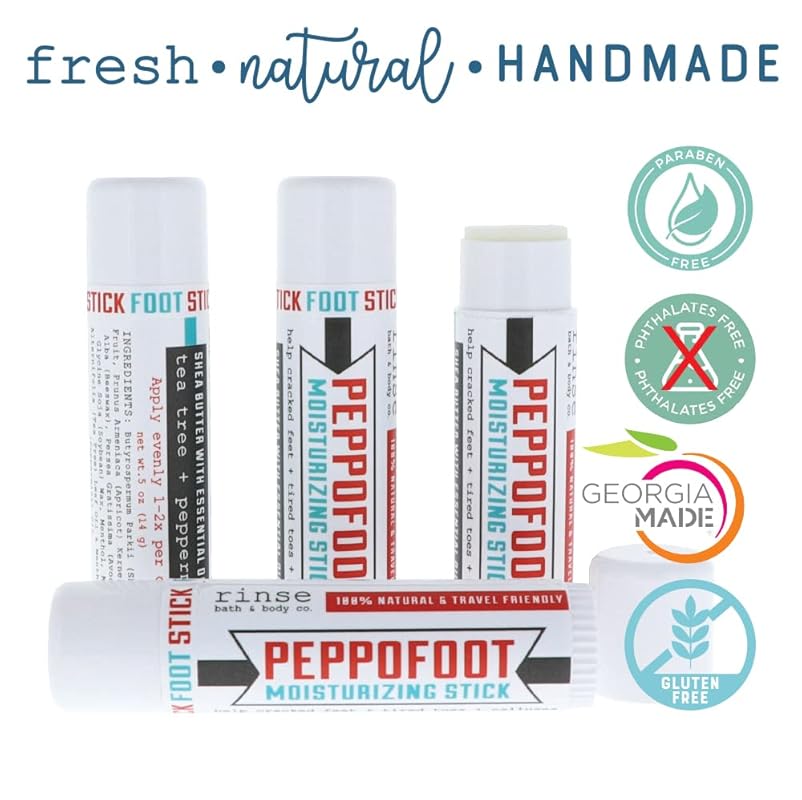 Rinse Bath & Body Peppofoot Heel Balm Stick - Handmade Foot Balm for Dry Cracked Feet with Peppermint & Tea Tree Oils | Foot Moisturizer | Travel Size | 0.65oz