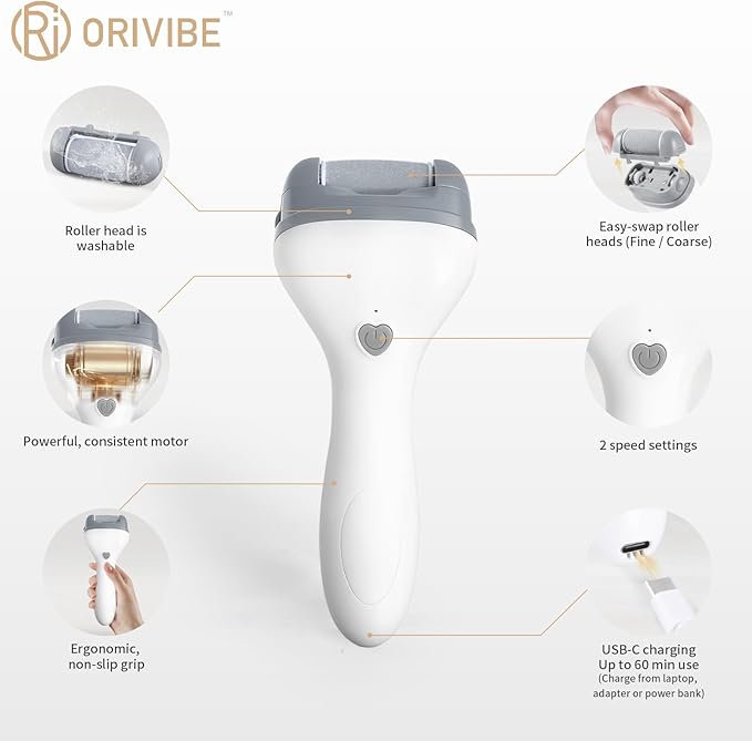 Electric Callus Remover for Feet – 2 Speeds, Fine & Coarse Rollers, USB-C Rechargeable, 60-Min Runtime, Cleaning Brush – Smooth Heels at Home with Foot File for Dead Skin Removal