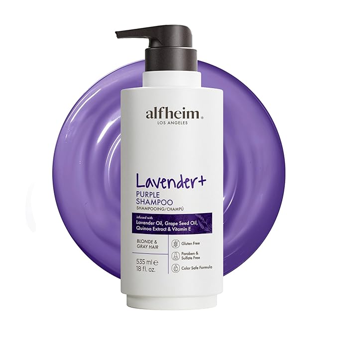 ALFHEIM Lavender+ Purple Shampoo for Blonde, Silver & Color-Treated Hair – Neutralizes Brass & Yellow Tones, Brightens Cool Shades – with Quinoa Extract & Vitamin E – Sulfate Free – 18 oz