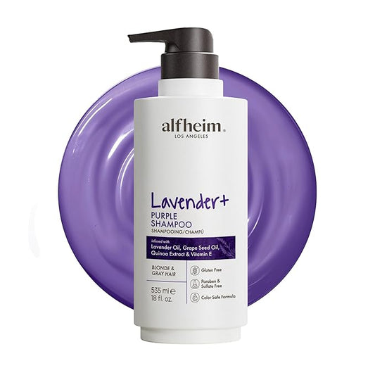 ALFHEIM Lavender+ Purple Shampoo for Blonde, Silver & Color-Treated Hair – Neutralizes Brass & Yellow Tones, Brightens Cool Shades – with Quinoa Extract & Vitamin E – Sulfate Free – 18 oz