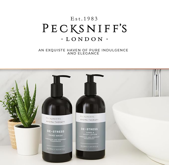 Pecksniffs Moisturizing Hand Wash and Hand & Body Caddy Lotion Set - Aroma:Therapy De-Stress, 500 ml/16.9 fl oz