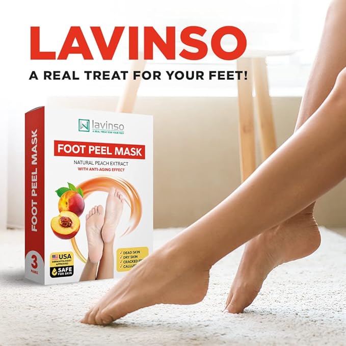 Lavinso Foot Mask that Removes Dead Skin and Callus - 2 Pack - Peach Feet Peeling Mask Extra Strength