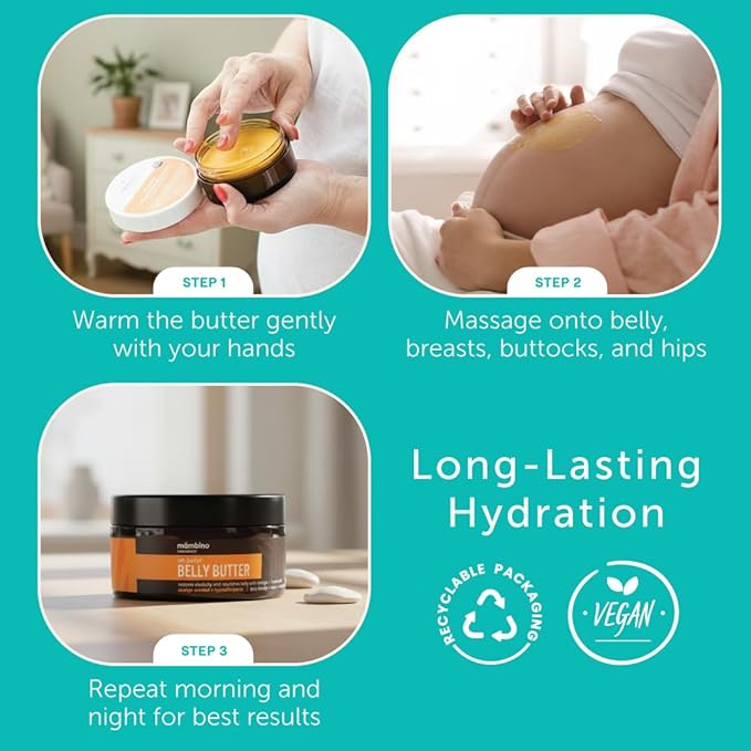 Mambino Organics Oh Baby! Belly Butter, Belly Cream with Shea Butter for Pregnancy, Minimizes Stretch Marks, Vegan, Cruelty-Free, Maternity Skin Care, 2.5 fl oz