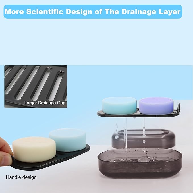 Solid Shampoo Bar Holder, Large Bar Soap Holder, Travel Soap Container, Soap Box with Draining Layer, Soap Case for Bathroom, Traveling, Gym, Camping (Black Style-1-Large)