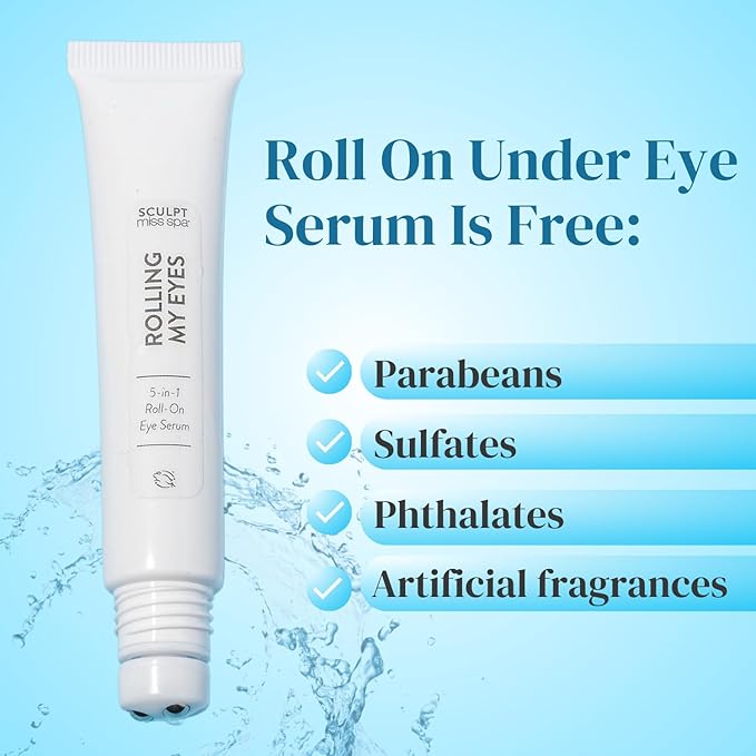 Miss Spa Eye Serum 5-in-1 Roll On Cream, Helps De-puff and Brighten Under and Around Eyes, Anti-Aging Under Eye Roller Helps with Fine Lines and Dark Circles, Vitamin B3,