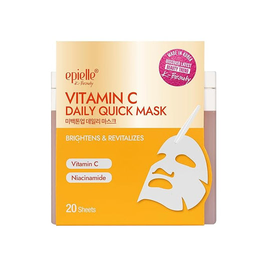 Epielle Vitamin C Korean Face Masks 20 Pack - Brightening Sheet Masks with Niacinamide for Dark Spots & Glowing Skin, Stocking Stuffers for Women