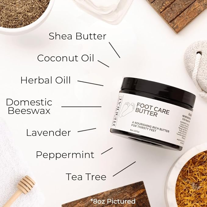 Ora's Amazing Herbal Foot Care Butter, Heel Balm, Foot Balm, Repair Cream for Dry Cracked Heels & Feet, Lavender, Tea Tree & Peppermint, 100% Recycled Plastic Jar, 2 oz