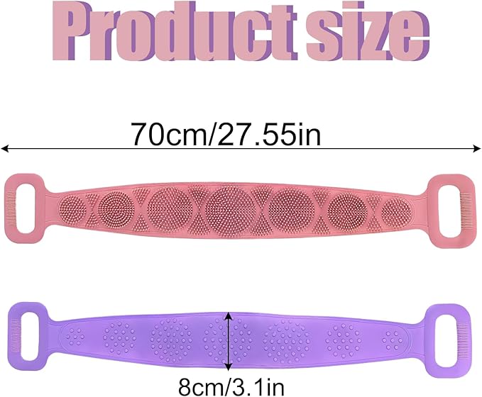 Silicone Body Scrubber for Shower,Silicone Back Body Scrubber with Handle,27.5 Inch Exfoliating Deep Clean Bath Body Brush Scrubber for Men and Women-2 PCS