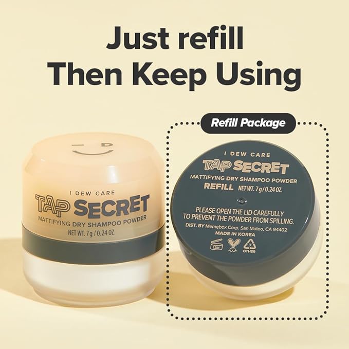 I DEW CARE Tap Secret Dry Shampoo Powder Refill with Biotin | Strengthening & Volumizing, Refillable, Travel size, Non-aerosol, Korean Ginseng, Dry Shampoo for Women, Women Stocking Stuffers, 0.24 Oz