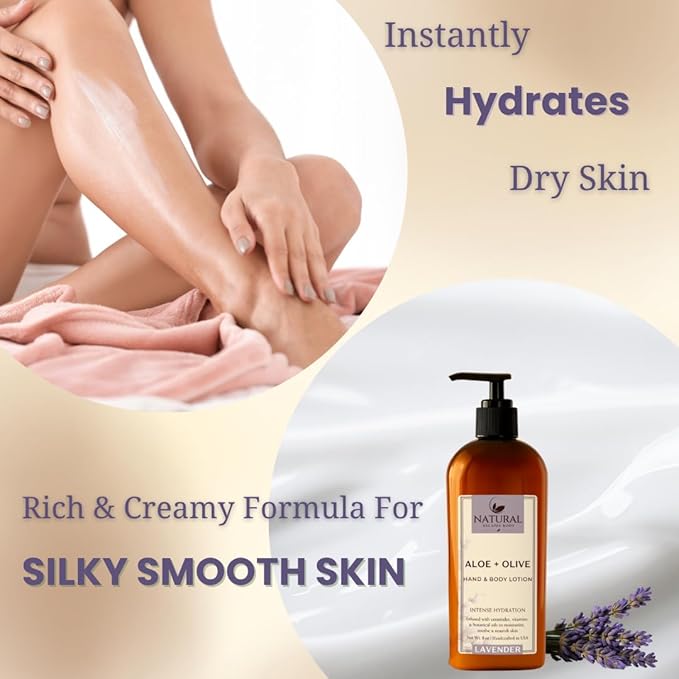 Natural Escapes Lavender Body Lotion for Dry Sensitive Skin, Eczema Relief Moisturizer with Aloe Vera, Olive Oil, Ceramides, Vitamin B5 and E, Hand and Body Cream for Women and Men, 8oz