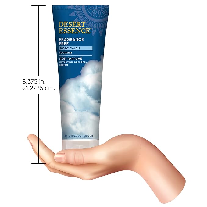 Desert Essence Fragrance Free Body Wash Sensitive Skin-Friendly Plant-Based Cleanser with Organic Aloe, Green Tea & Jojoba Oil - Nourishing Antioxidants - Vegan, Gluten-Free, Cruelty-Free - 8oz