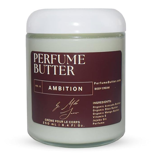 8.4 Fl. oz Perfume Butter – AMBITION | Luxuriously Hydrating & Lasting Scented Body Butter with Bergamot, Saffron, Oud & Amber | Unisex & Handcrafted for Silky Soft Skin – Amber Glass Jar