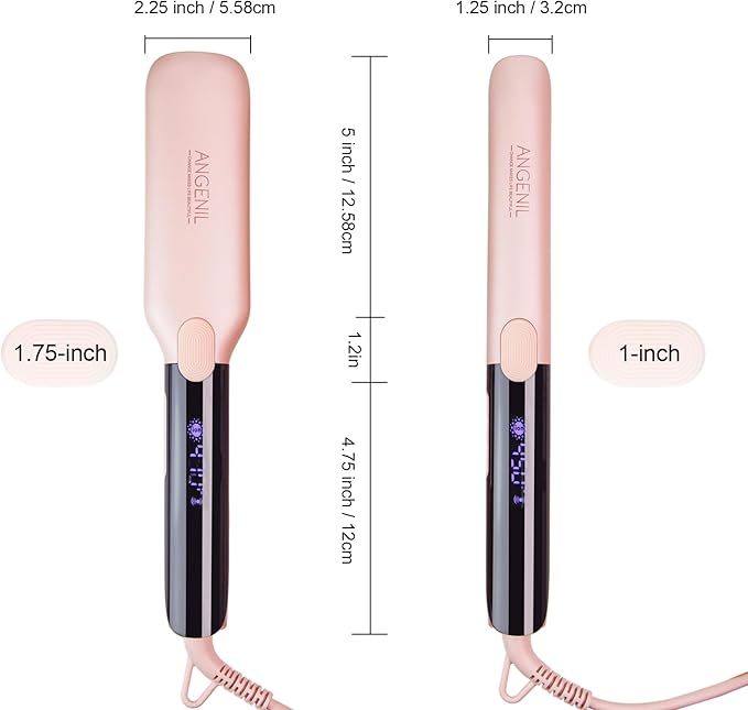 ANGENIL Pro Titanium Flat Iron Hair Straightener 1.75" Wide, Salon Grade Dual Voltage Straightening and Curler 2-in-1 with Heat Resistant Silicone Mat, Adjustable Temp 240°F-470°F, 15s Fast Heating