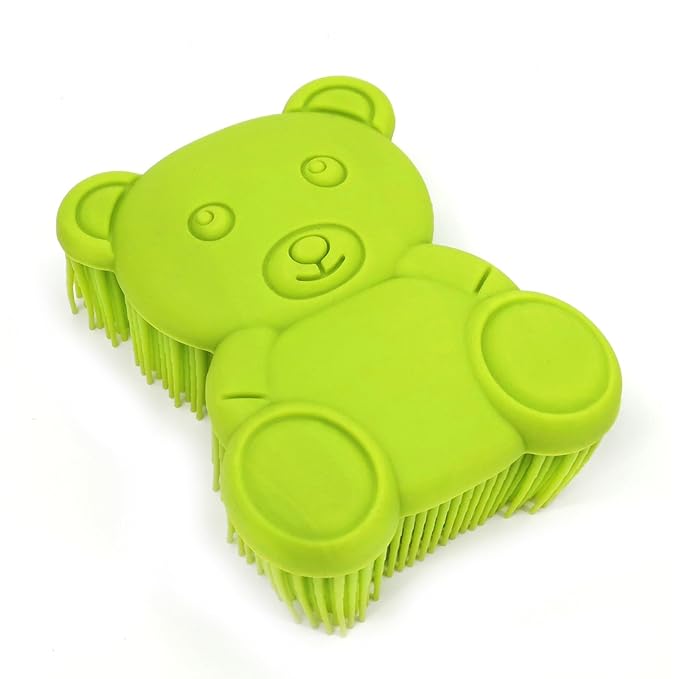 Premium Sensory Brush for Kids or Autism,Soft Silicone Body Scrubber,2 in 1 Sensory Room Occupational Therapy Fidget Brushes,Silicone Loofah,Pets Shower Brushes Bath Brush Shampoo Brush（Bear-Green）