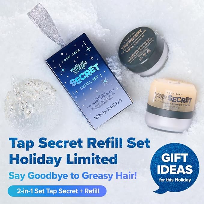 I DEW CARE Biotin Clarifying Dry Shampoo Limited Edition - Tap Secret Refill Set | With Black Ginseng, Non-aerosol, Formulated Without Benzene, Travel Size, Stocking Stuffers, Gift Set, 0.24 oz. x 2EA
