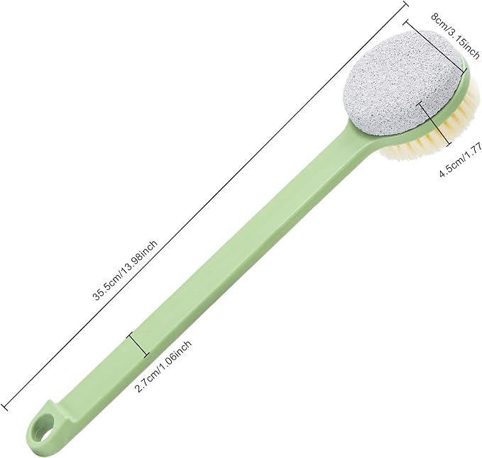 Pumice Stone for Feet and Shower Brush with Long Handle 14", Hard Skin Callus Remover, 2 in 1 Foot Scrubber Brush, Back Scrubber Body Brush for Shower Deep Cleansing and Exfoliating (Straight)