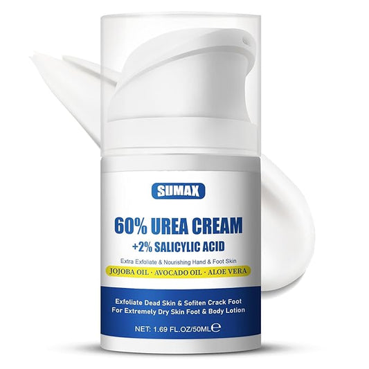 Urea Cream 60% Plus Salicylic Acid 2% - Foot Dry and Cracked Foot Cream, Gentle Exfoliating Moisturizing and Hydrating, Suitable for Feet, Hands and Knees