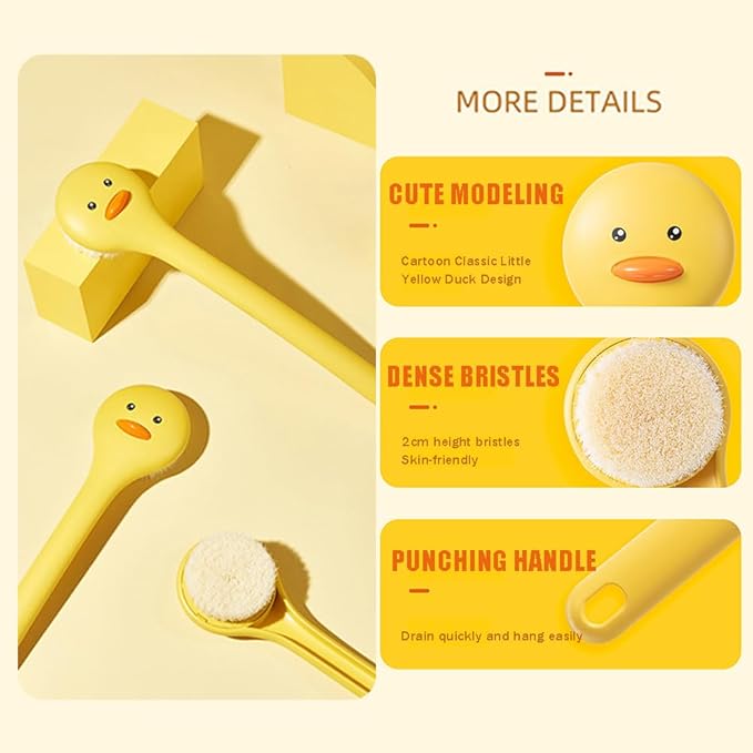 Long Handle Shower Brush Bath Brush,Softer bristles Body Back Brush,Back Scrubber Body Exfoliator for Wet or Dry Brushing with Flower Hooks,14 inch