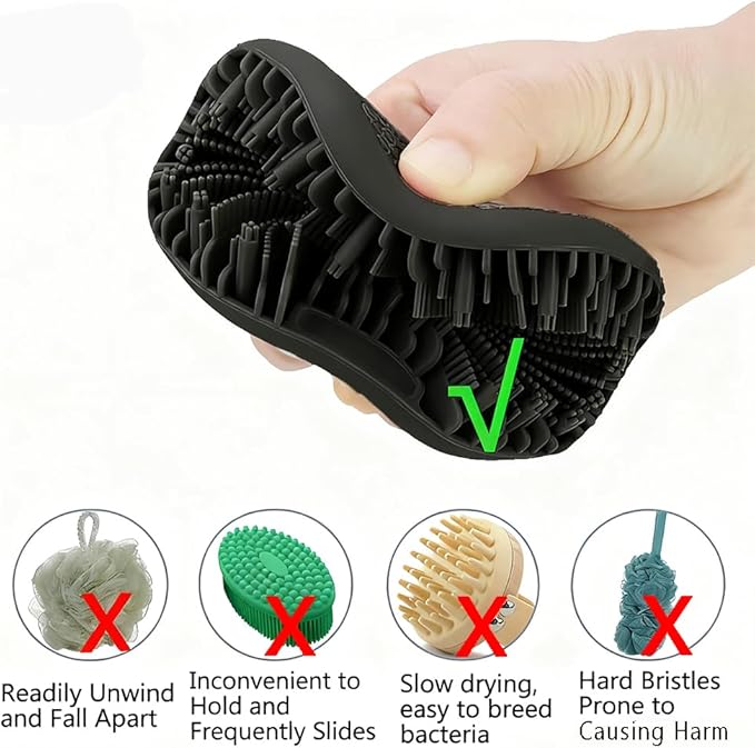 Silicone Body Scrubber, New Scrubbies for Body,Premium Soft Silicone Body Scrubber Shower Bath Brush,Scrubbies The Sud Bud,for All Skin Types (Medium, Count, 4)