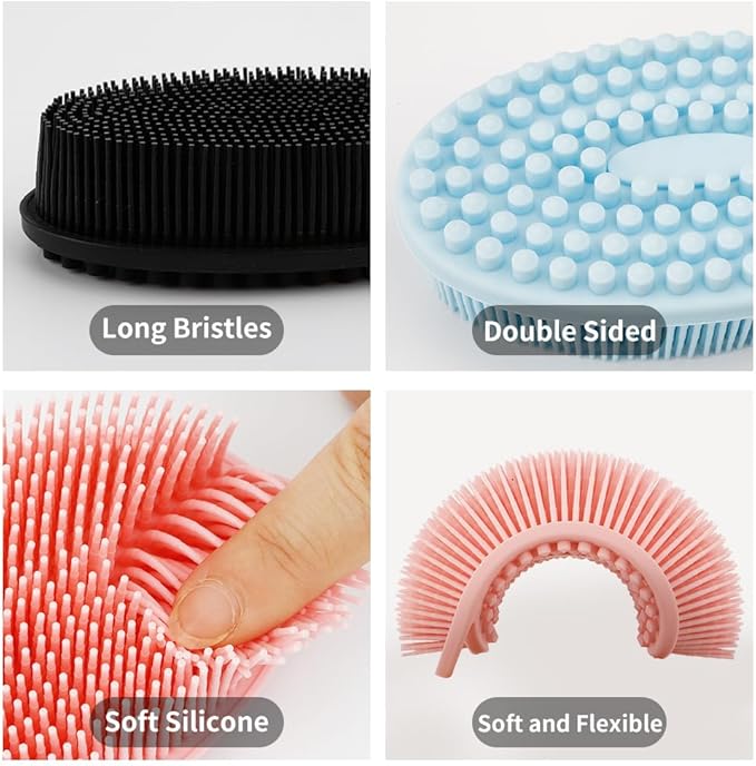 3 Pack Silicone Body Scrubber, Silicone Loofah Soft Exfoliating Body Scrubber, Silicones Body Brush Bath Shower Scrubber for Body, 2 in 1 Bath and Shampoo Wash Brush for Skin Exfoliation Men Women